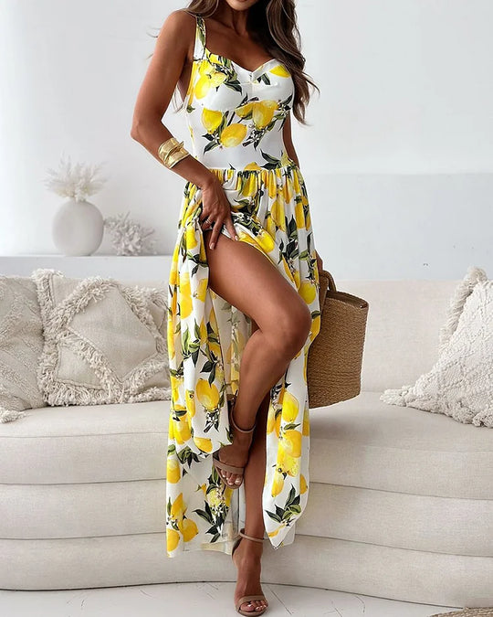 Heidi-Mode | Riemchenkleid mit Zitronendruck