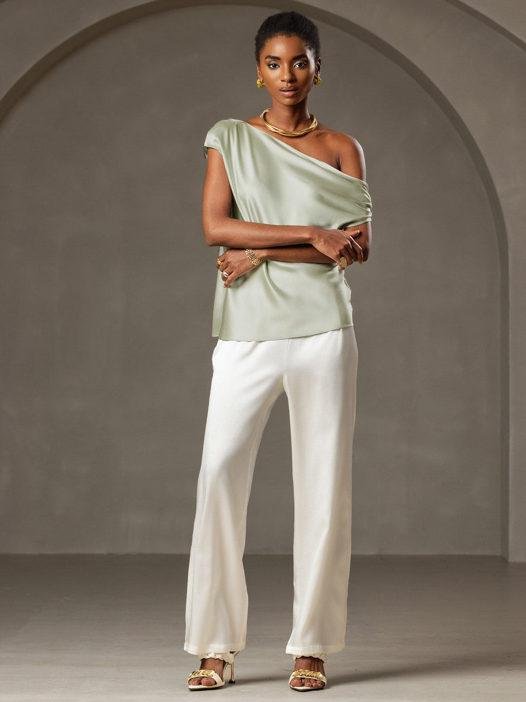 Heidi-Mode | Seiden Chic Ein Schulter Bluse