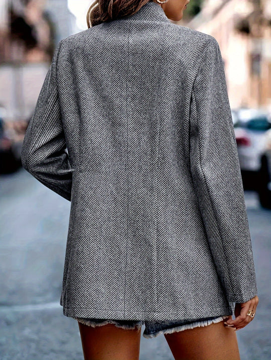 Heidi-Mode | Eleganter Business-Langblazer mit offenem Front und Chevron-Muster Ideal für alle Jahreszeiten