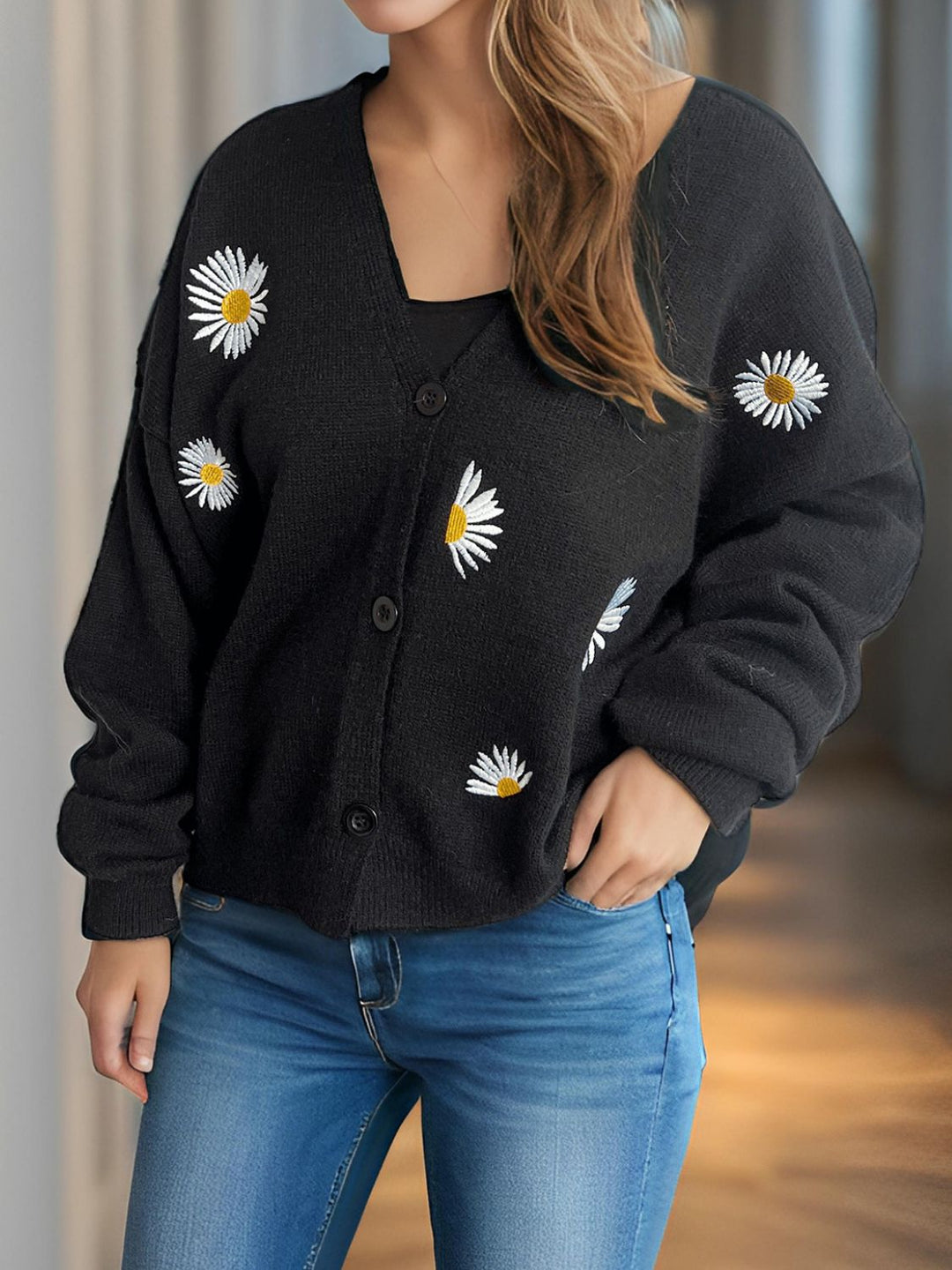 Heidi-Mode | Daisy Knopfverschluss V-Ausschnitt Strickjacke