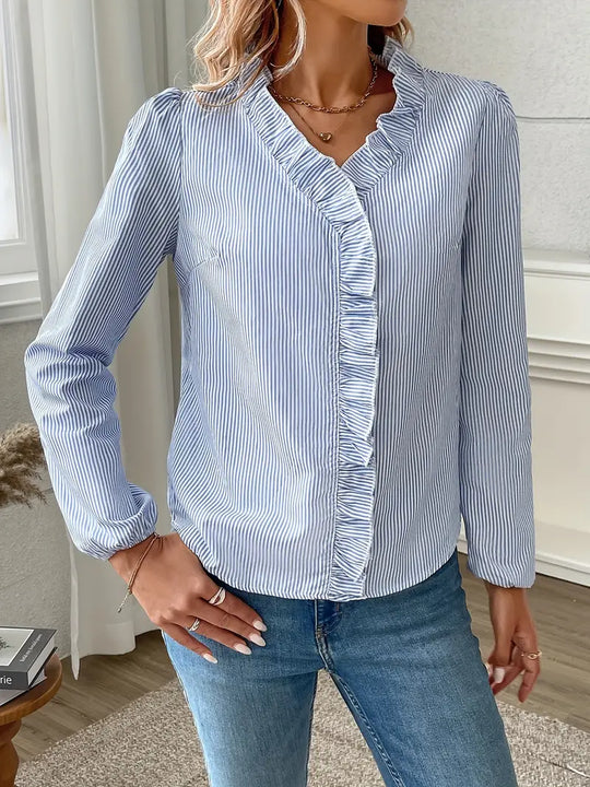 Heidi-Mode | V-Ausschnitt Design Zeitloses Streifen Rüschen Top