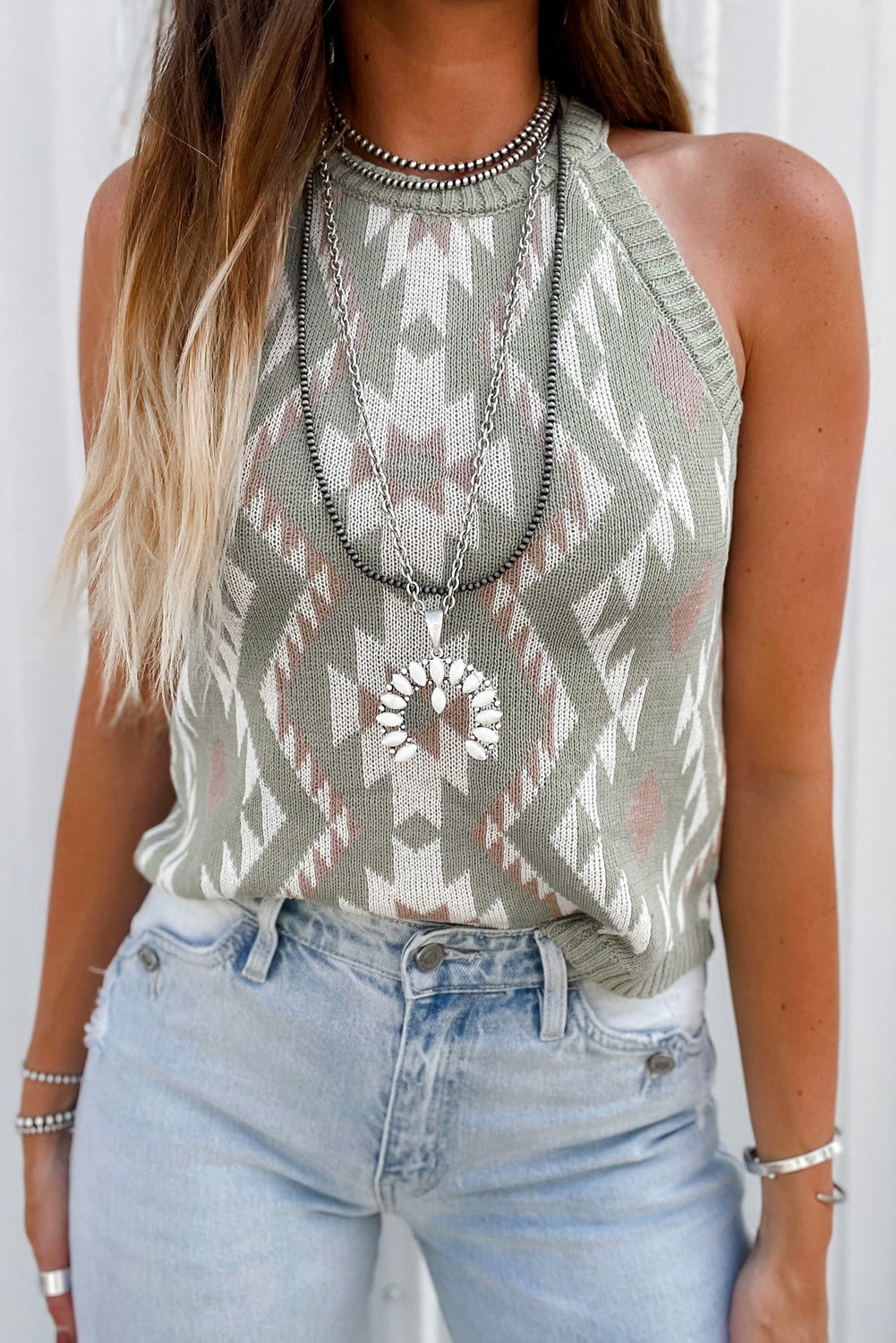 Green Western Tribal Aztekenmuster Pullover Tank Stricken