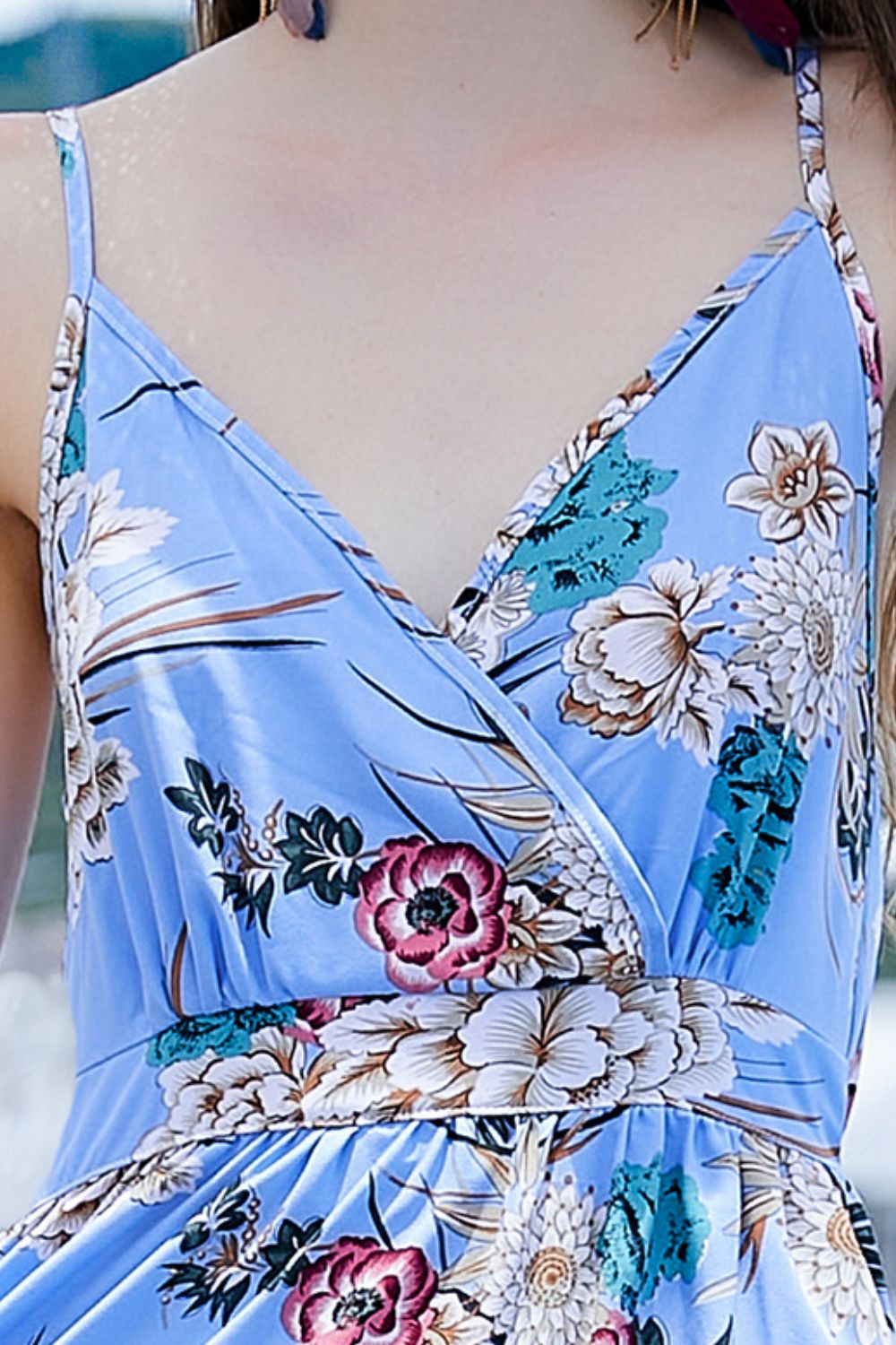 Heidi-Mode | Gedrucktes V-Ausschnitt Spaghetti-Träger Schlitz Midi-Kleid