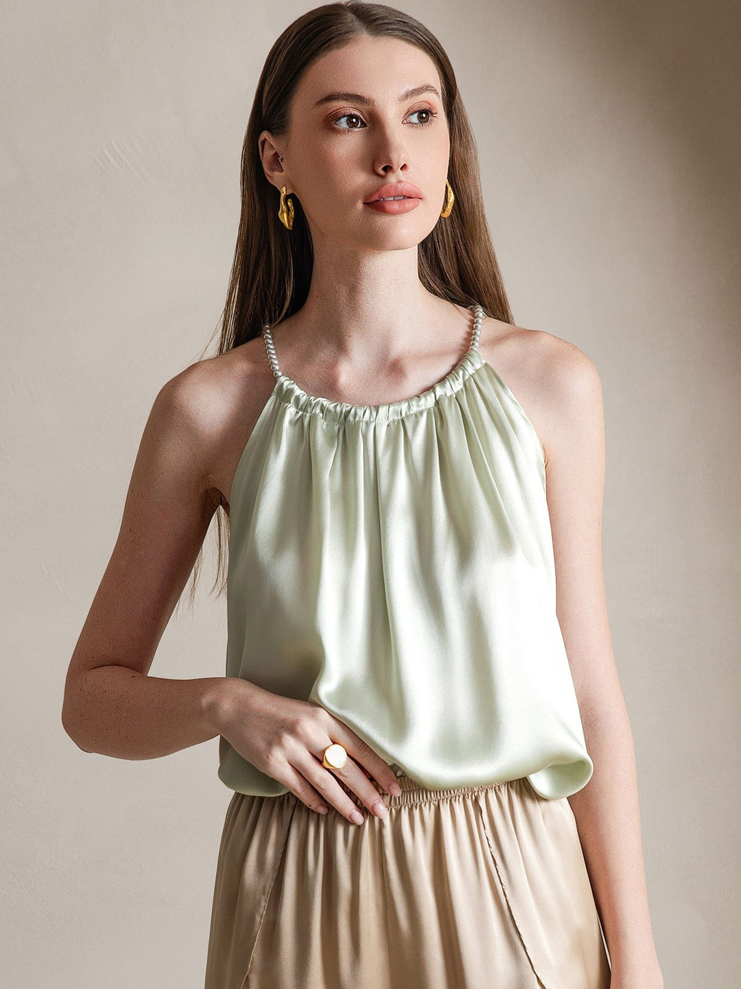 Heidi-Mode | Seiden Perlenknoten Hals Tanktop