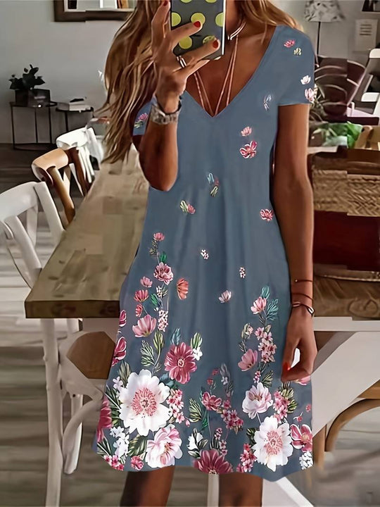 Kurzärmeliges Kleid mit Blumendruck