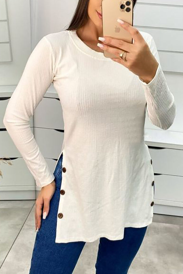 Heidi-Mode | Knopf Spalte Asymmetrisches Tunika Top