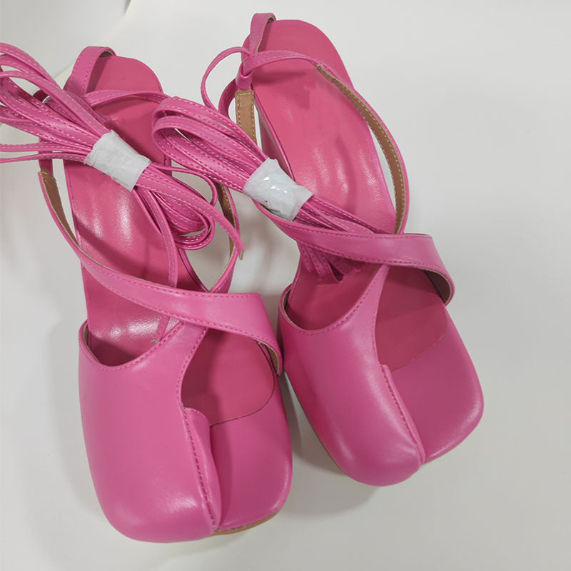 Heidi-Mode | Rund Kopf Chunky Absatz Hoher Absatz Kreuzriemen Plus Größe Aushöhlte Sandalen