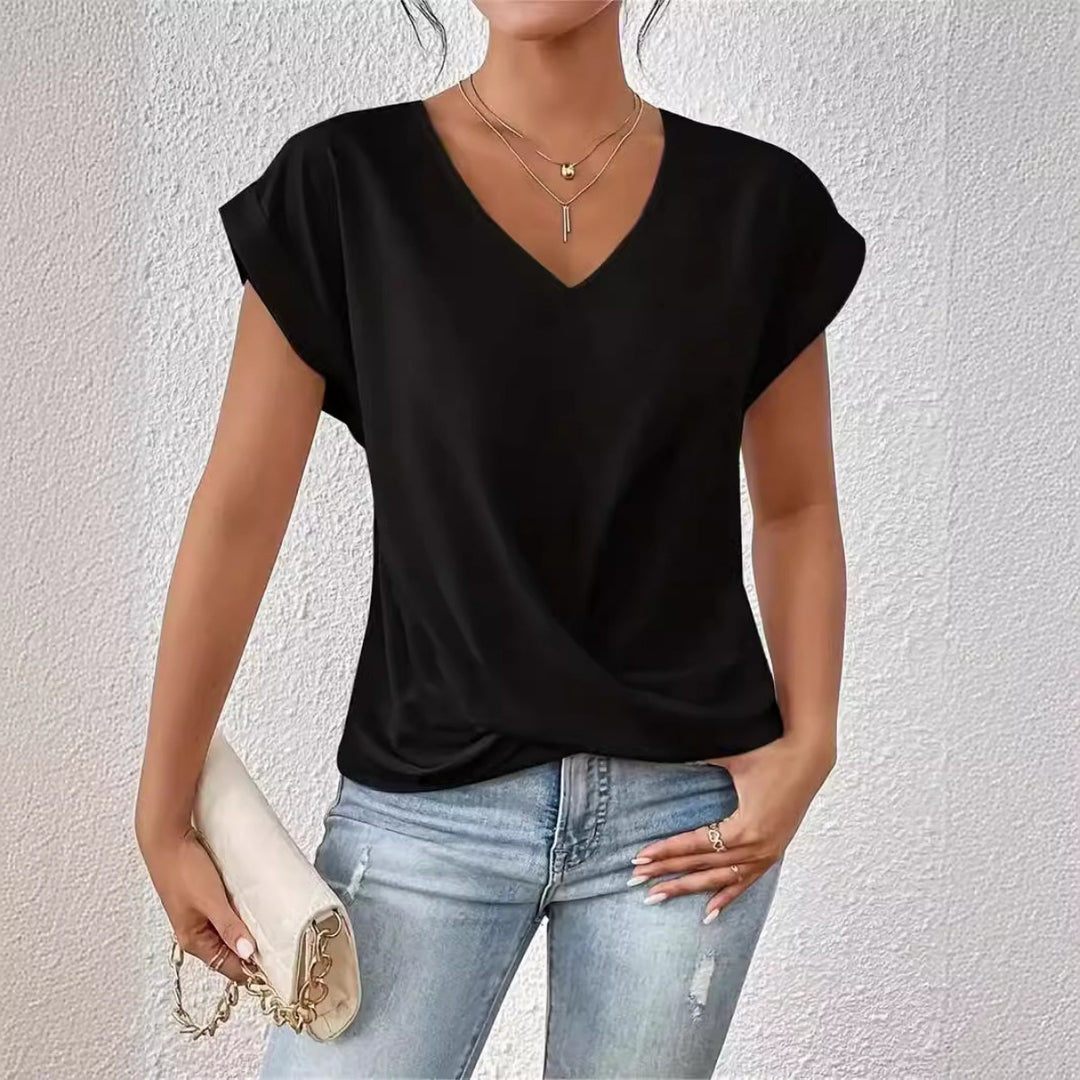 Heidi Mode | Einfarbiges T-Shirt mit V-Ausschnitt