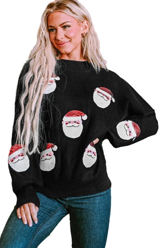 Pailletten-Weihnachtsmann-Pullover Mit Läuferärmeln