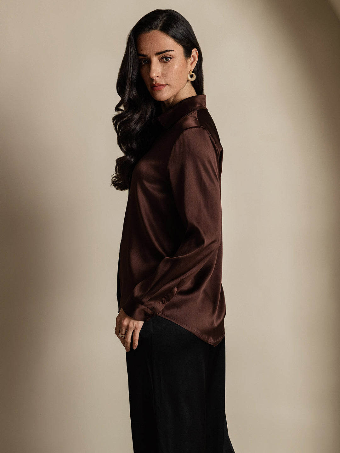 Heidi-Mode | Damen Mulberry Seide Elegant Langarmbluse