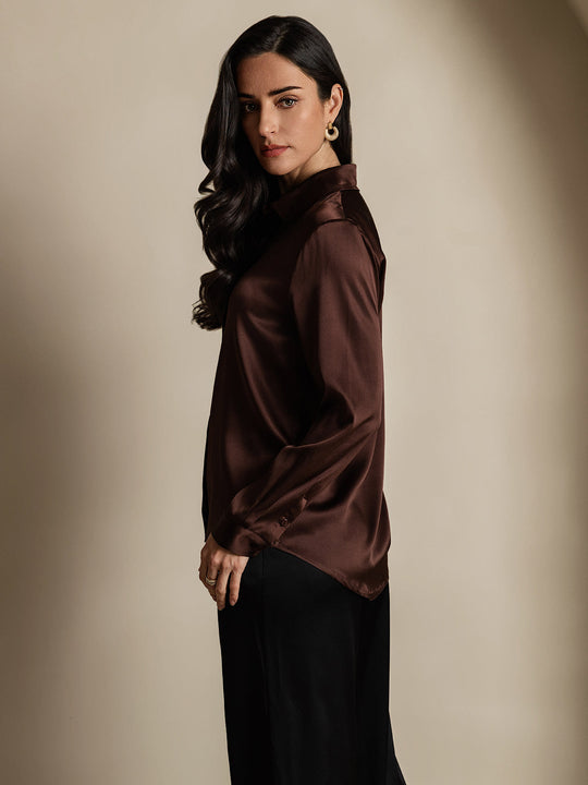 Heidi-Mode | Damen Mulberry Seide Elegant Langarmbluse