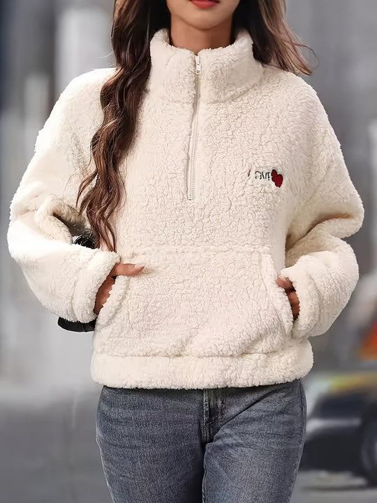 Heidi-Mode | Leichtgewicht Teddy Pullover mit Reißverschluss Polyester Weich und Warm