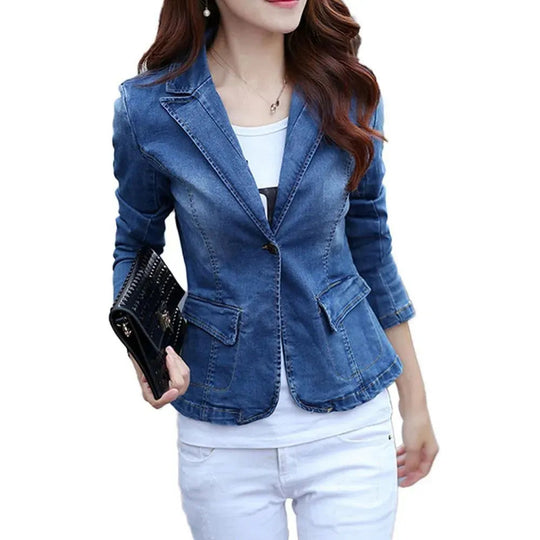 Heidi-Mode | Denim Jean Blazer Damen - Lässig - Unifarben