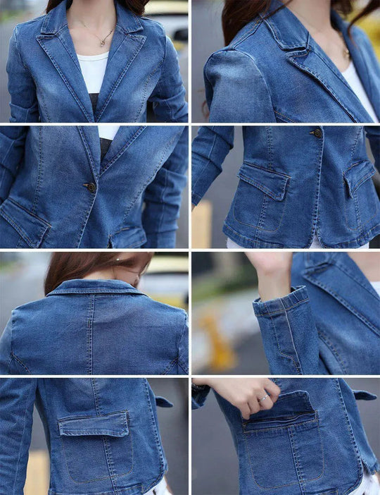 Heidi-Mode | Denim Jean Blazer Damen - Lässig - Unifarben
