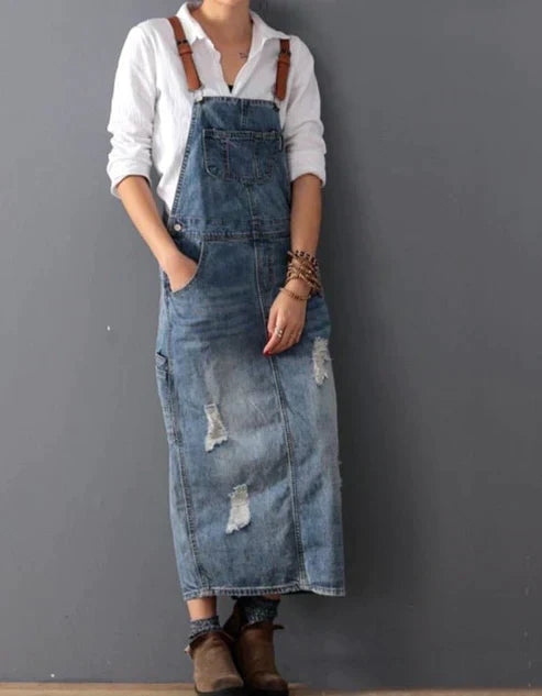 Gerissene Denim-Overall Kleid