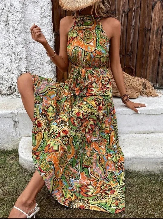 Heidi-Mode | Damen Retro Maxi Halterneck & Vintage-inspiriert