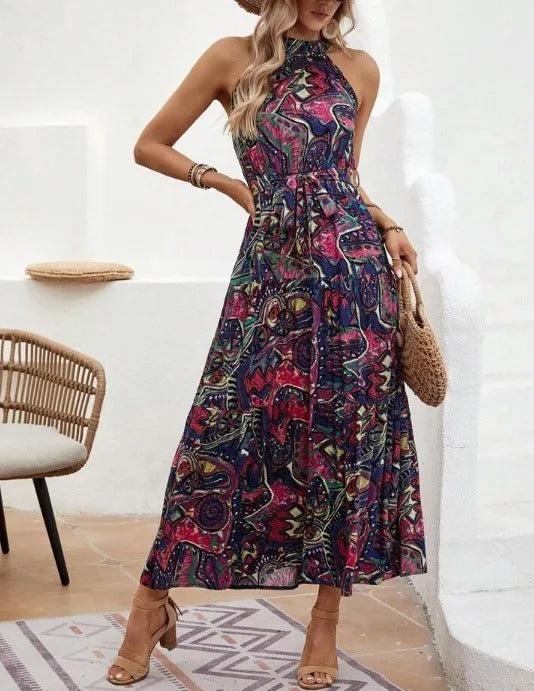 Heidi-Mode | Damen Retro Maxi Halterneck & Vintage-inspiriert