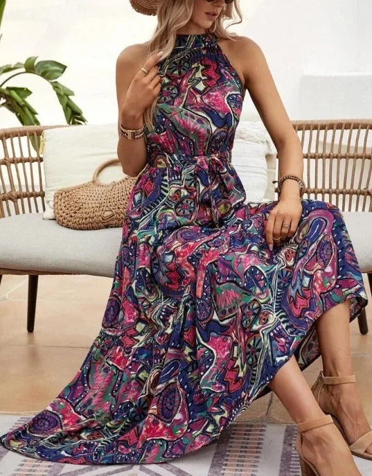 Heidi-Mode | Damen Retro Maxi Halterneck & Vintage-inspiriert