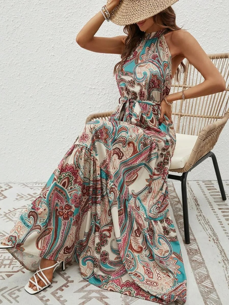 Heidi-Mode | Damen Retro Maxi Halterneck & Vintage-inspiriert