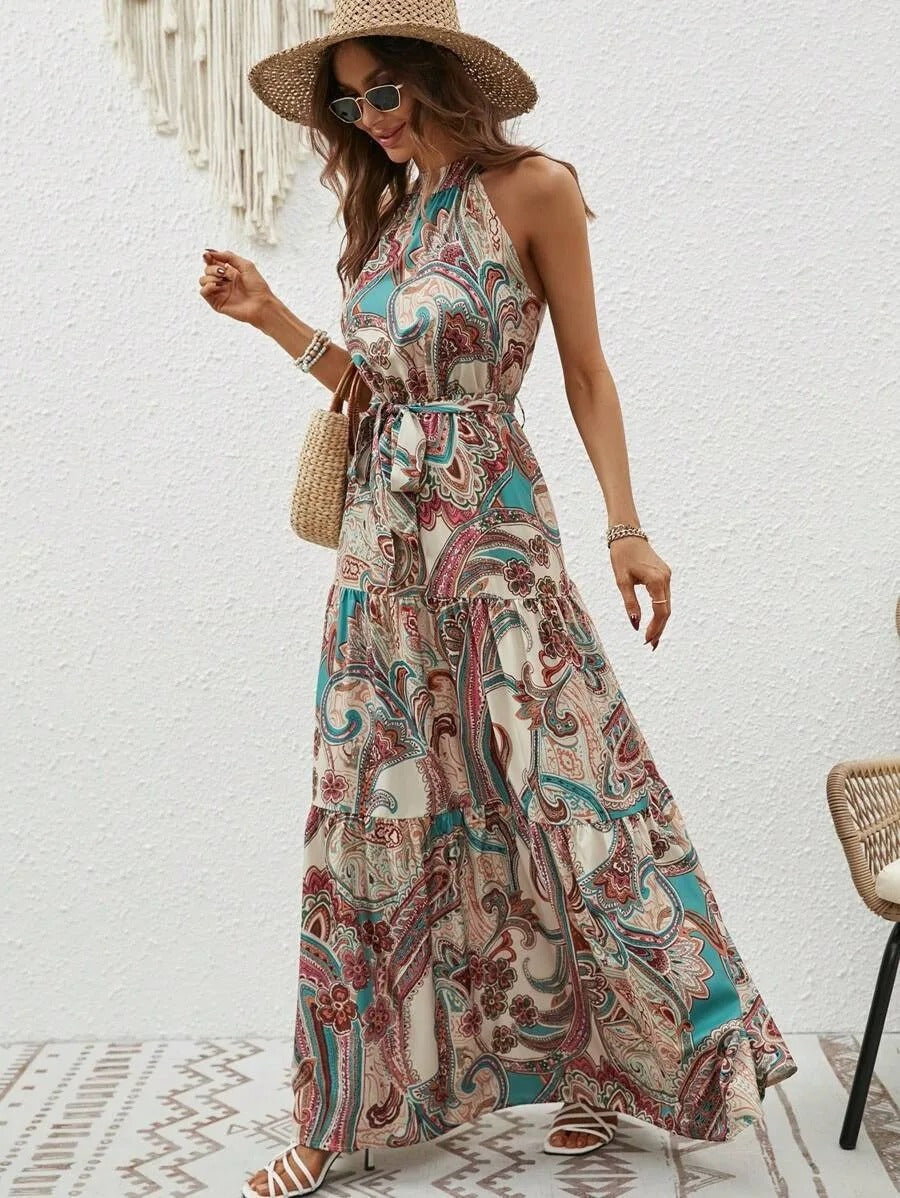 Heidi-Mode | Damen Retro Maxi Halterneck & Vintage-inspiriert