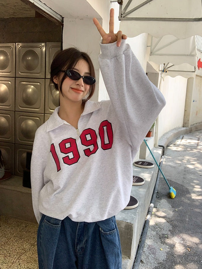 Heidi-Mode | Retro 90Er Jahre Pullover mit Halbem Reißverschluss