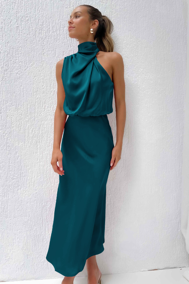 Elegantes Midi kleid mit Asymmetrischem Rundhalsausschnitt