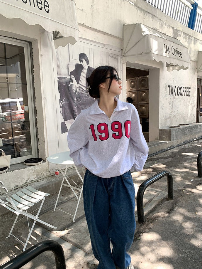 Heidi-Mode | Retro 90Er Jahre Pullover mit Halbem Reißverschluss