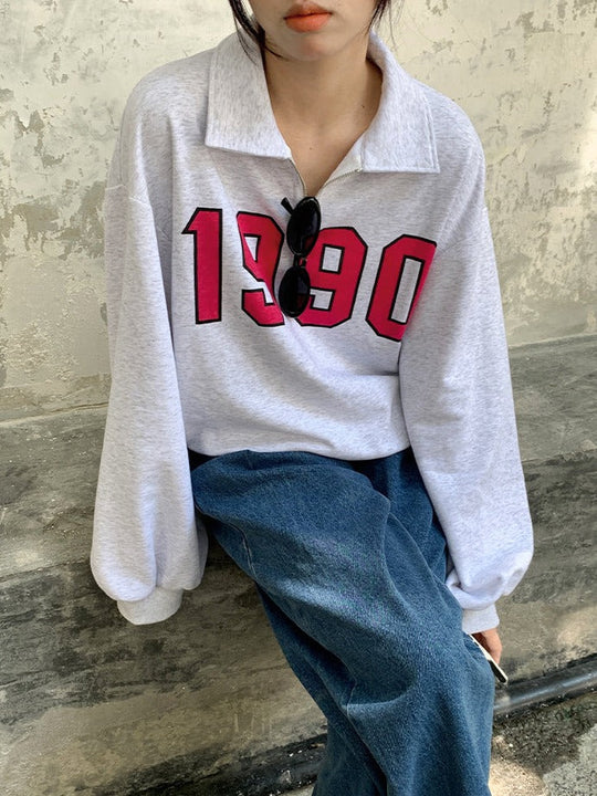 Heidi-Mode | Retro 90Er Jahre Pullover mit Halbem Reißverschluss