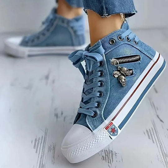 Heidi-Mode Trend-Sneaker – Jeans-Look & Zipper