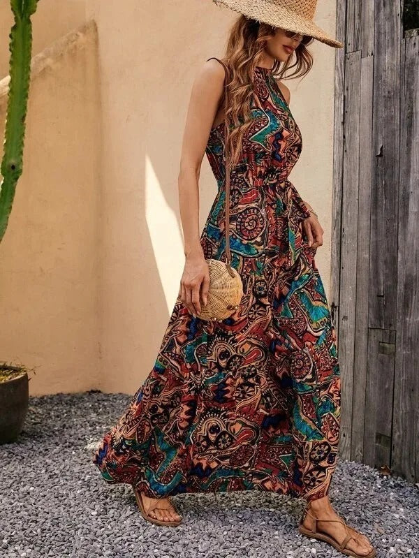 Heidi-Mode | Damen Retro Maxi Halterneck & Vintage-inspiriert