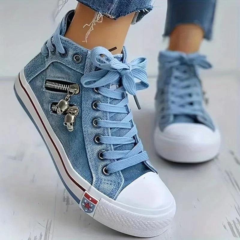 Heidi-Mode Trend-Sneaker – Jeans-Look & Zipper