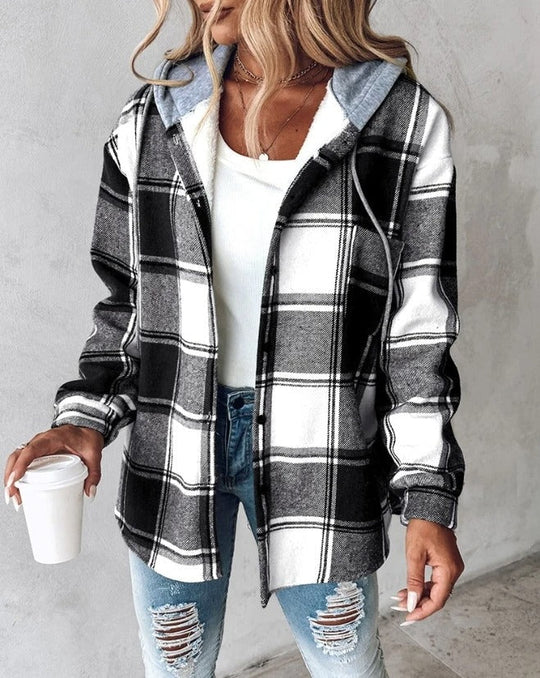 Heidi-Mode | Lässiger Hoodie Kariertes Hemd Jacke