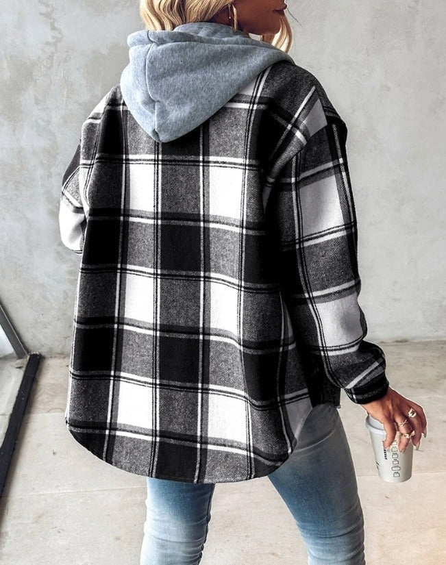 Heidi-Mode | Lässiger Hoodie Kariertes Hemd Jacke