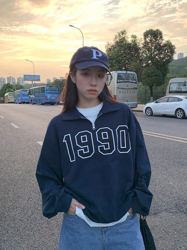 Heidi-Mode | Retro 90Er Jahre Pullover mit Halbem Reißverschluss