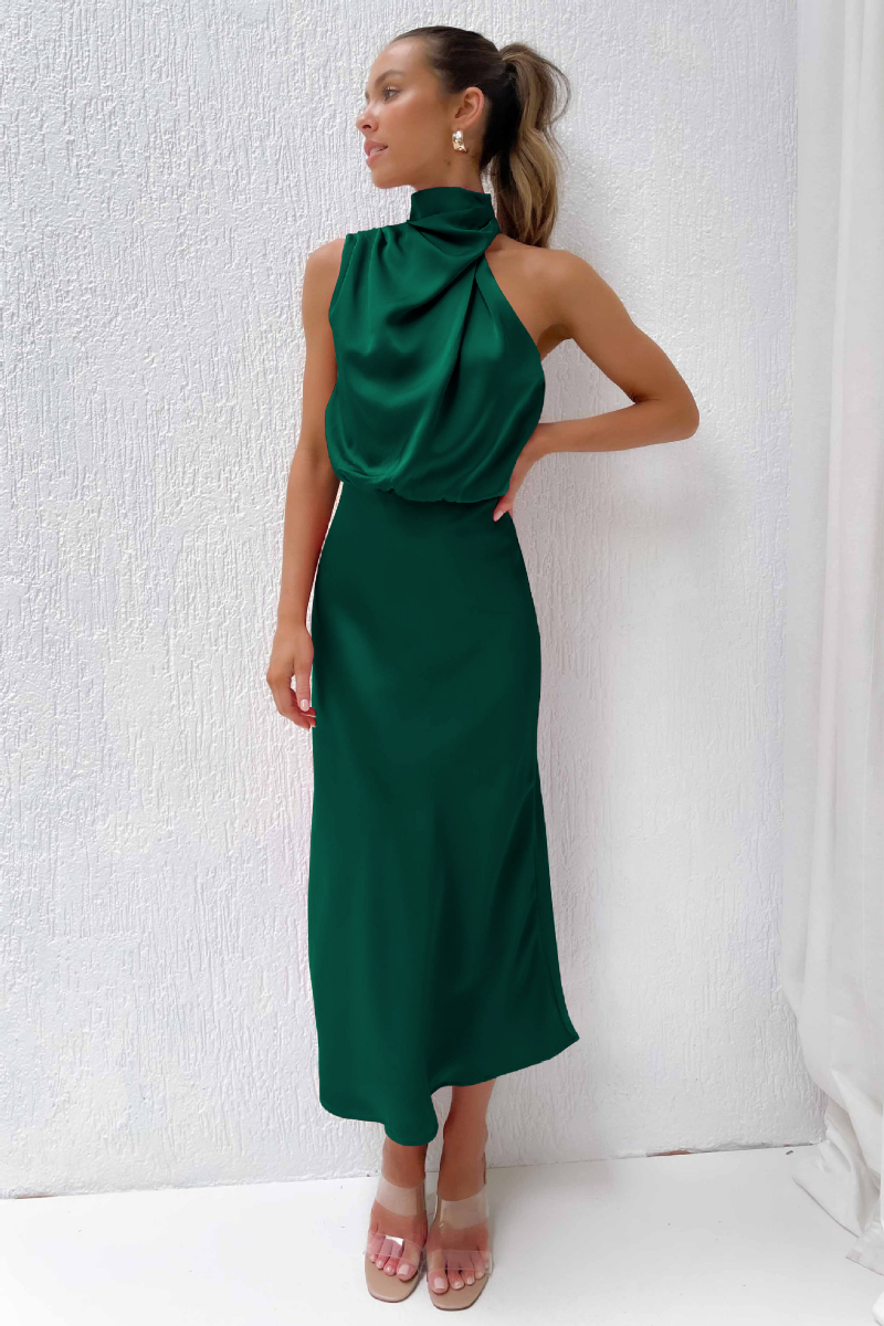 Elegantes Midi kleid mit Asymmetrischem Rundhalsausschnitt