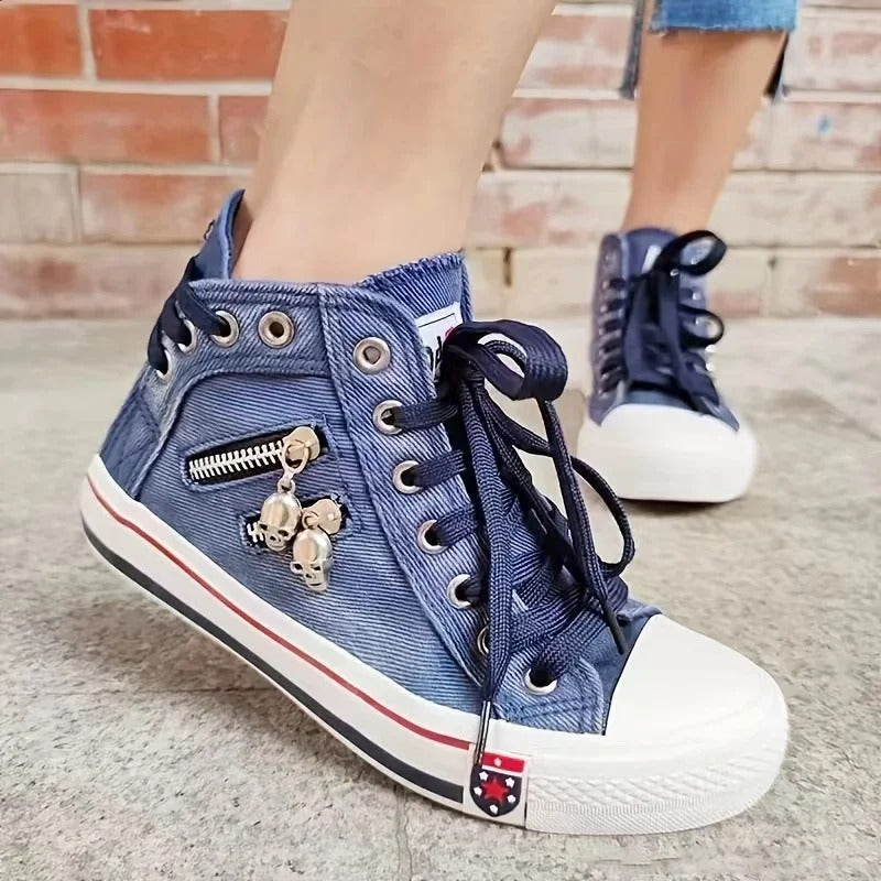 Heidi-Mode Trend-Sneaker – Jeans-Look & Zipper