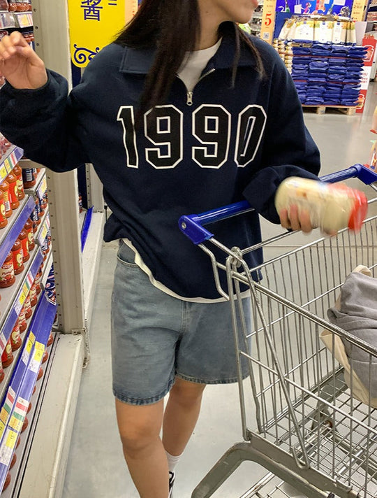Heidi-Mode | Retro 90Er Jahre Pullover mit Halbem Reißverschluss