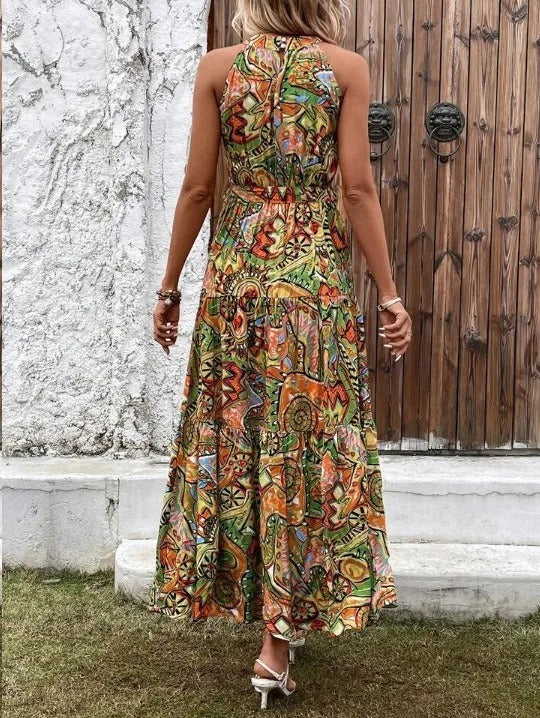 Heidi-Mode | Damen Retro Maxi Halterneck & Vintage-inspiriert