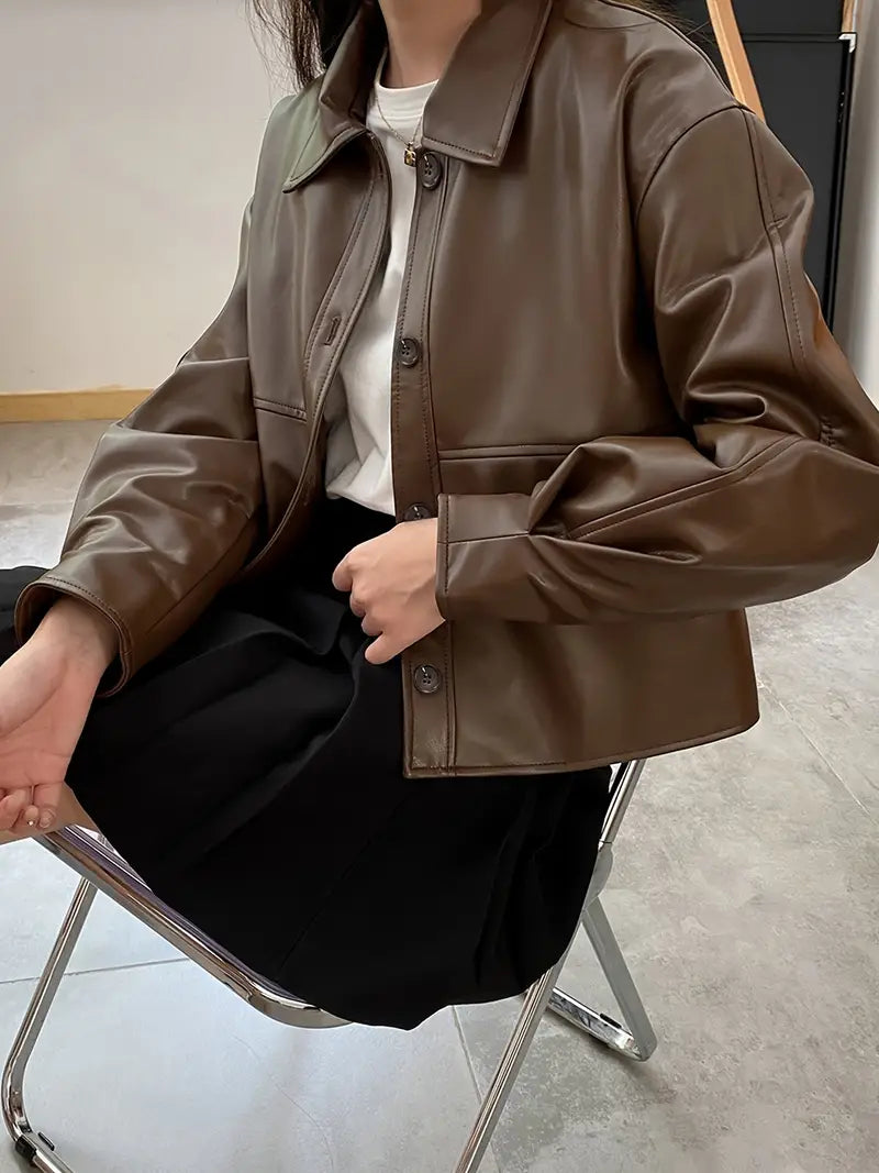 Gekürzte Lederjacke mit Taschen