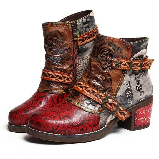 Heidi-Mode | Leder Spliced Niedrig Heel Stiefeletten