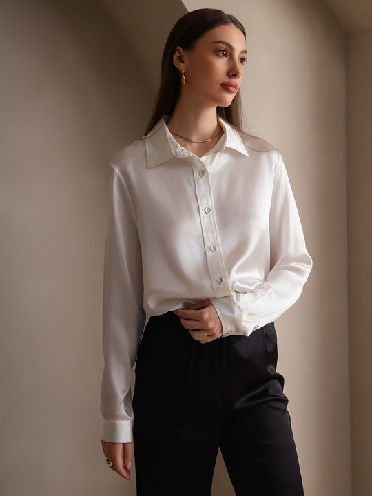 Heidi-Mode | Damen Mulberry Seide Elegant Langarmbluse