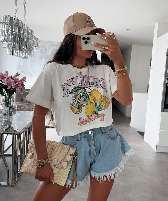 Crop T-Shirt Finest Lemons Weiß