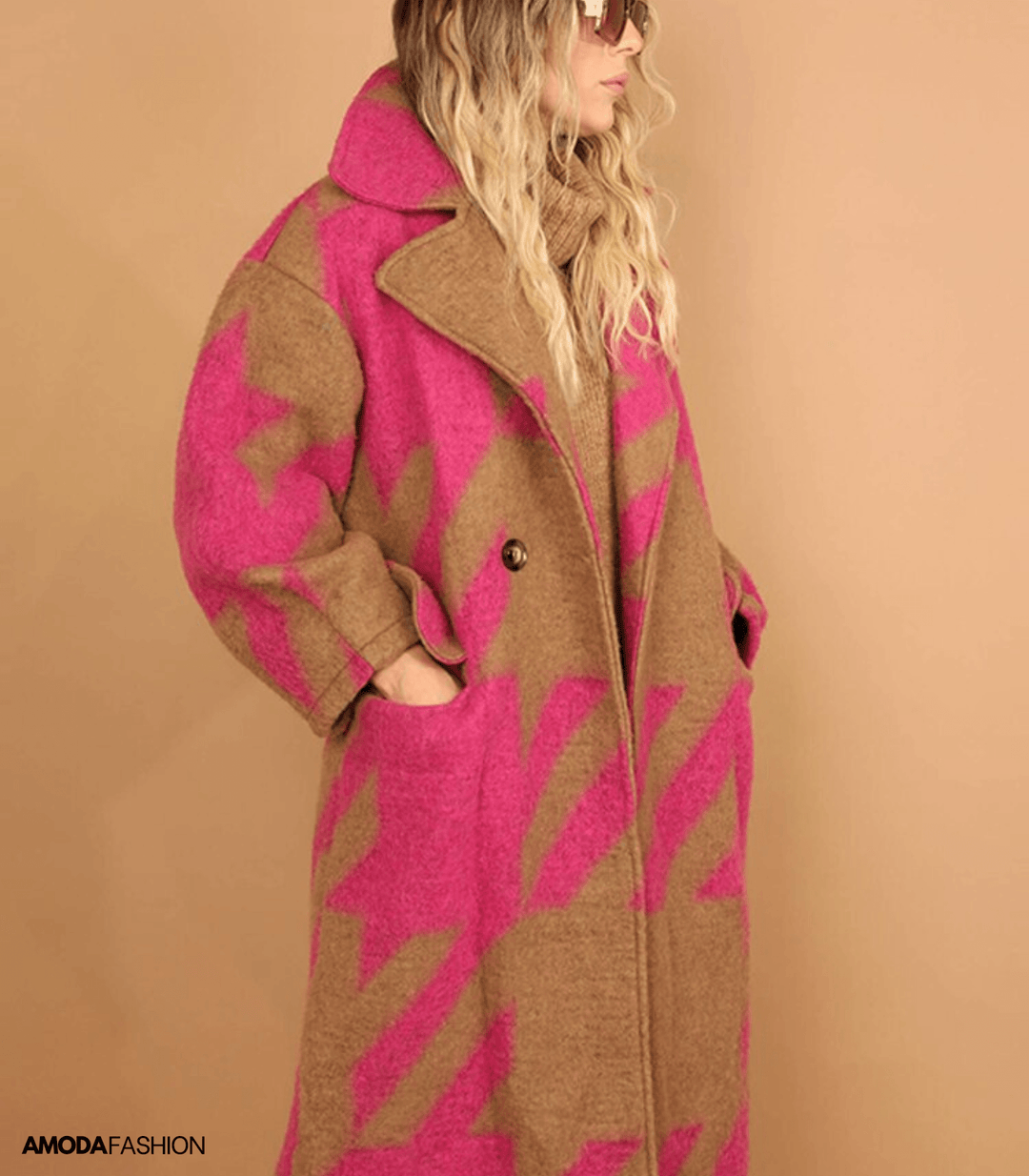 Heidi-Mode | Dicke Wolljacke mit Druck und Taschen