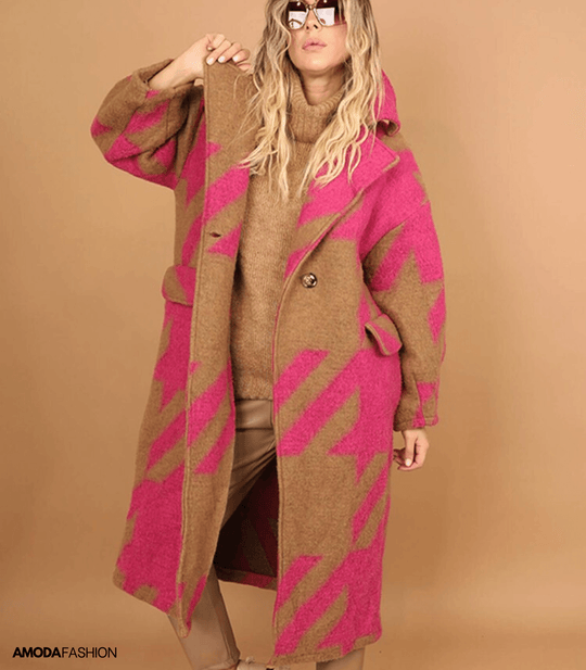 Heidi-Mode | Dicke Wolljacke mit Druck und Taschen