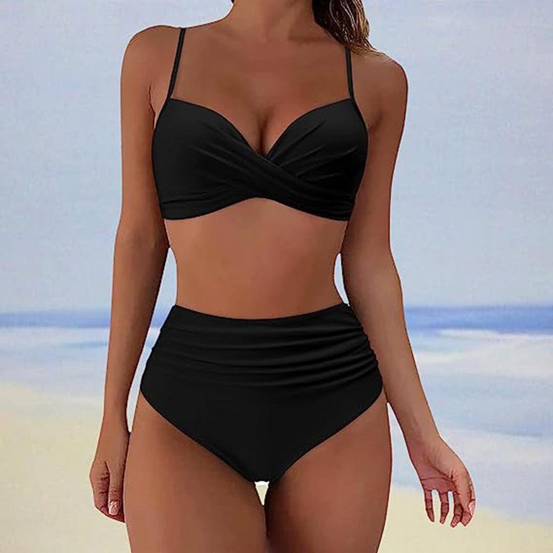Heidi-Mode | Stylischer Gepolsterter High-Waist-Bikini Klassischer Zweiteiliger Badeanzug mit Hoher Taille für Damen