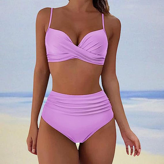 Heidi-Mode | Stylischer Gepolsterter High-Waist-Bikini Klassischer Zweiteiliger Badeanzug mit Hoher Taille für Damen
