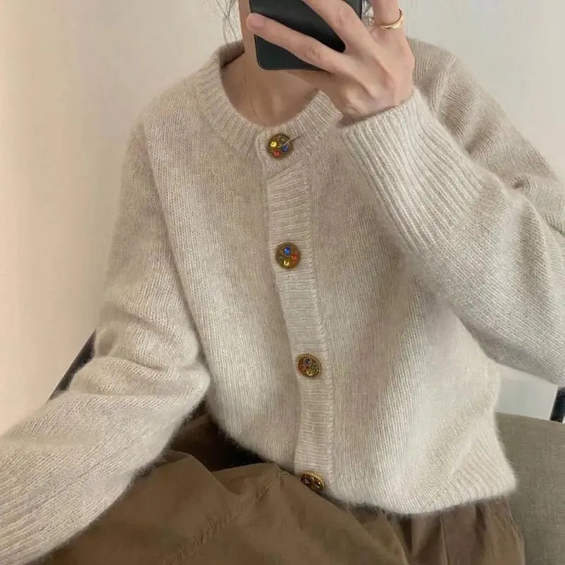 Heidi-Mode | Wolle Gestrickter Geknöpfter Sommer Strickjacke Damen