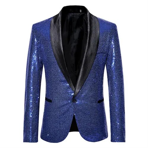 Heidi-Mode - Glänzendes goldenes Squin-Glitz mit Knopf fleece wasserdichter Herren Blazer