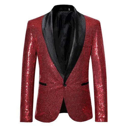 Heidi-Mode - Glänzendes goldenes Squin-Glitz mit Knopf fleece wasserdichter Herren Blazer