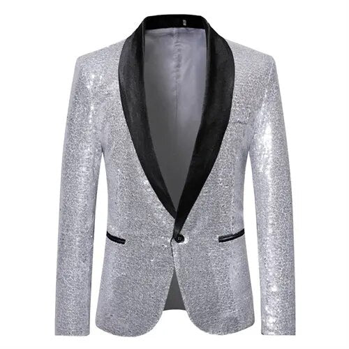 Heidi-Mode - Glänzendes goldenes Squin-Glitz mit Knopf fleece wasserdichter Herren Blazer